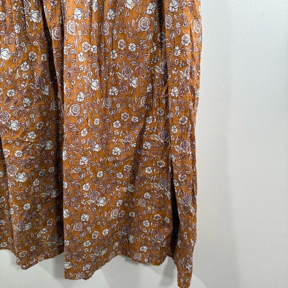 Stockplace The Label Amber Glow Brown Floral Ruffle Puff Sleeve Midi Dress Small - Picture 4 of 15